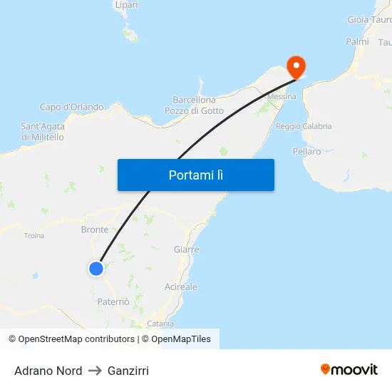 Adrano Nord to Ganzirri map