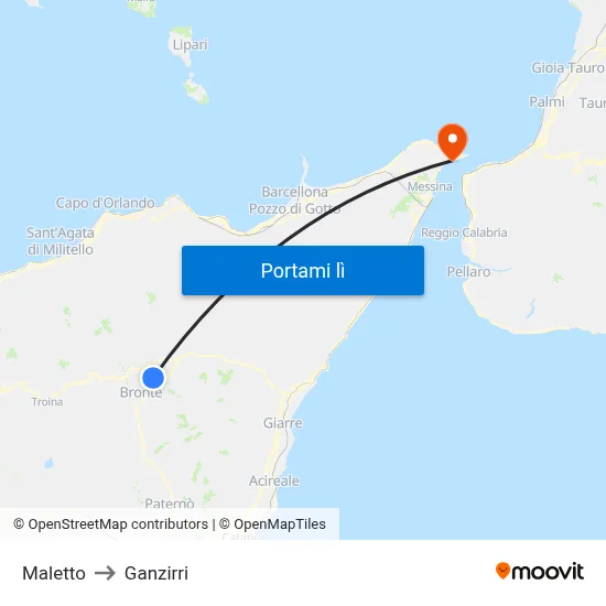 Maletto to Ganzirri map