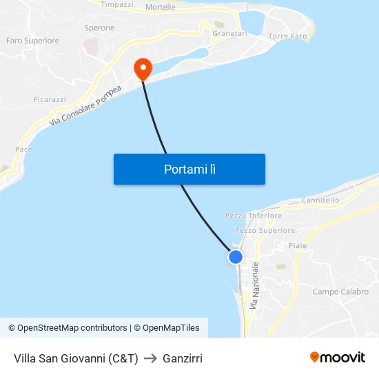 Villa San Giovanni (C&T) to Ganzirri map