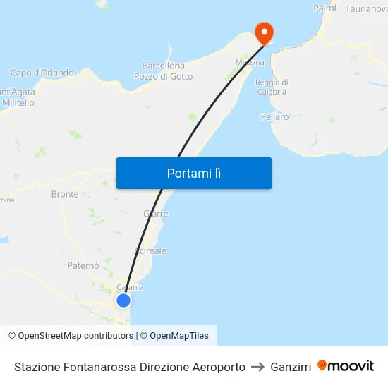 Stazione Fontanarossa Direzione Aeroporto to Ganzirri map