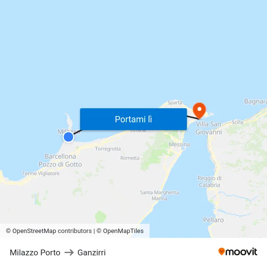 Milazzo Porto to Ganzirri map