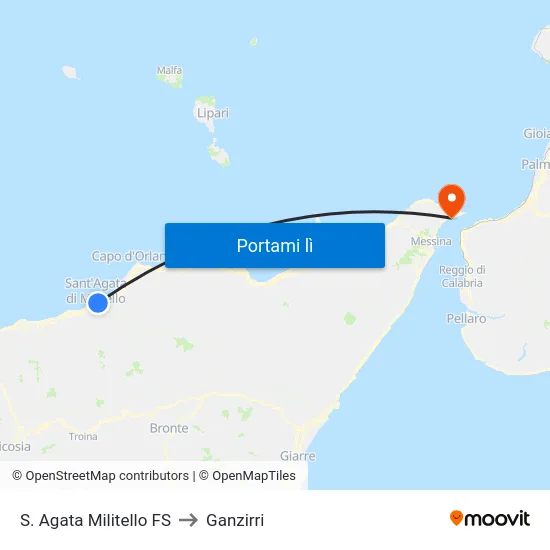 S. Agata Militello FS to Ganzirri map