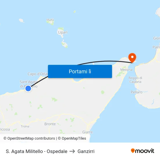 S. Agata Militello - Ospedale to Ganzirri map
