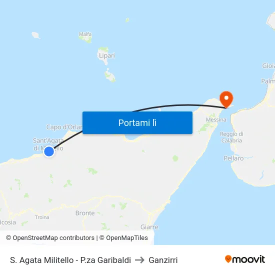 S. Agata Militello - P.za Garibaldi to Ganzirri map