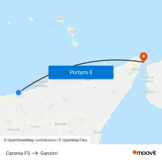 Caronia FS to Ganzirri map