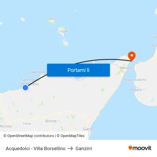 Acquedolci - Villa Borsellino to Ganzirri map