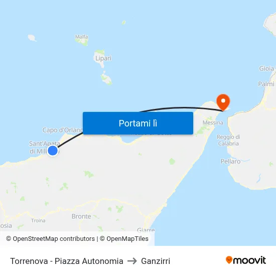 Torrenova - Piazza Autonomia to Ganzirri map