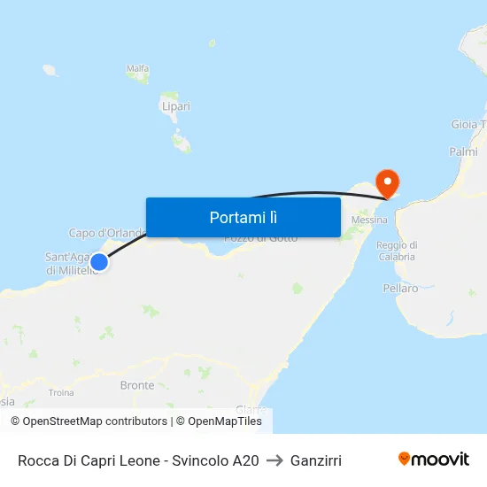 Rocca Di Capri Leone - Svincolo A20 to Ganzirri map