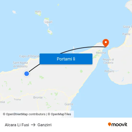Alcara Li Fusi to Ganzirri map
