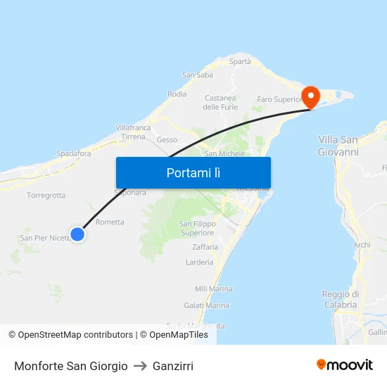 Monforte San Giorgio to Ganzirri map