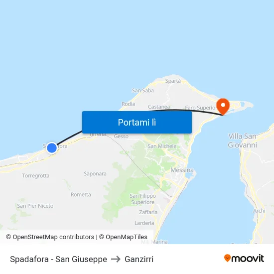 Spadafora - San Giuseppe to Ganzirri map
