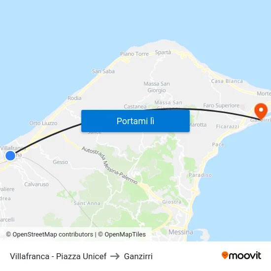 Villafranca - Piazza Unicef to Ganzirri map
