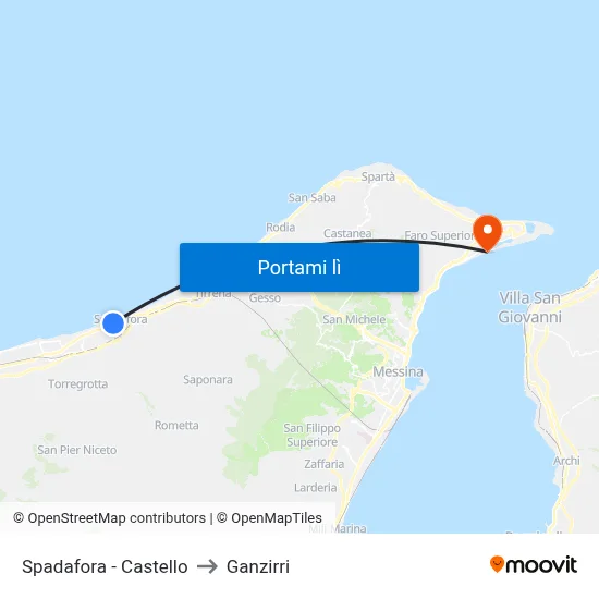 Spadafora - Castello to Ganzirri map