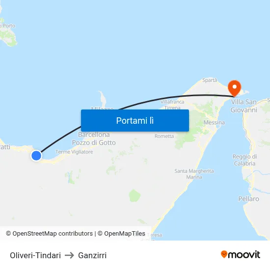 Oliveri-Tindari to Ganzirri map