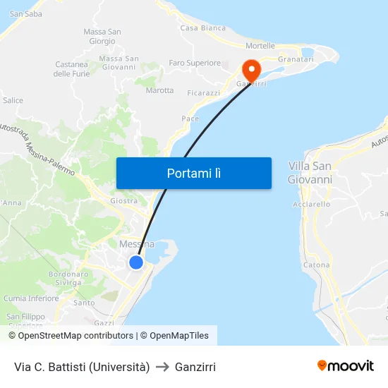 Via C. Battisti (Università) to Ganzirri map