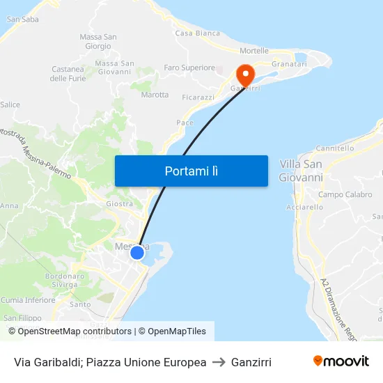 Via Garibaldi; Piazza Unione Europea to Ganzirri map