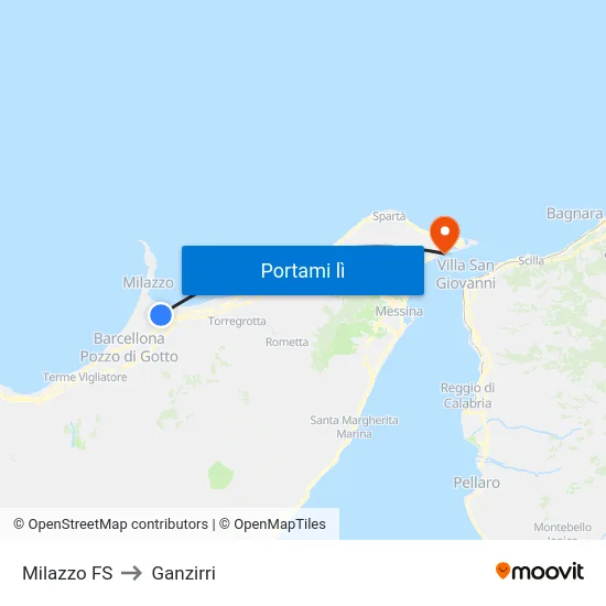 Milazzo FS to Ganzirri map