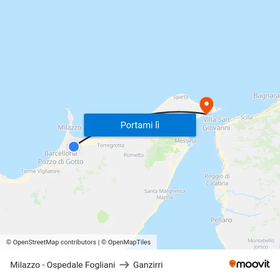 Milazzo - Ospedale Fogliani to Ganzirri map