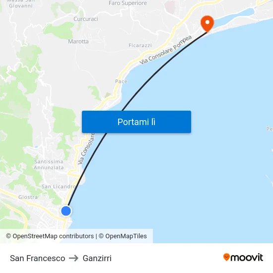 San Francesco to Ganzirri map