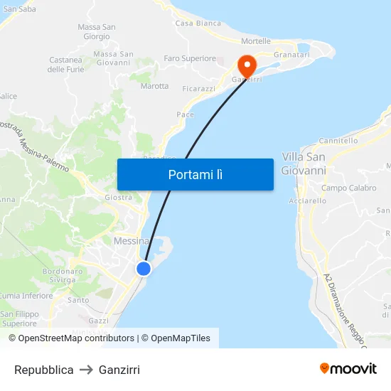 Repubblica to Ganzirri map