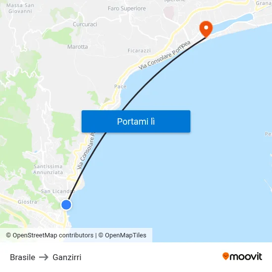 Brasile to Ganzirri map