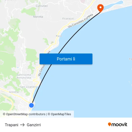 Trapani to Ganzirri map