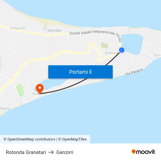 Rotonda Granatari to Ganzirri map