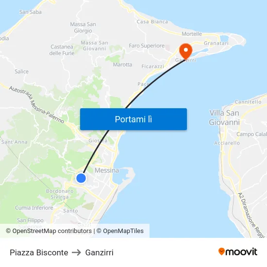 Piazza Bisconte to Ganzirri map