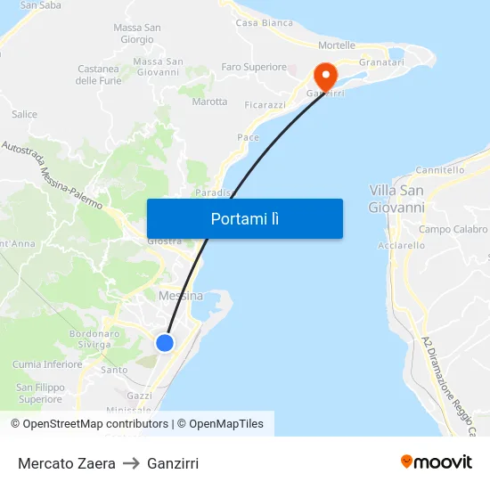 Mercato Zaera to Ganzirri map