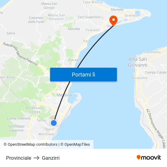 Provinciale to Ganzirri map