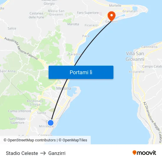 Stadio Celeste to Ganzirri map