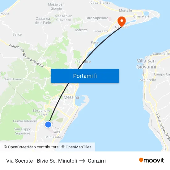 Via Socrate - Bivio Sc. Minutoli to Ganzirri map