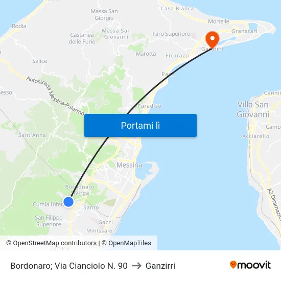 Bordonaro; Via Cianciolo N. 90 to Ganzirri map