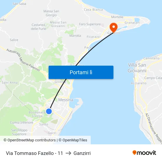 Via Tommaso Fazello - 11 to Ganzirri map