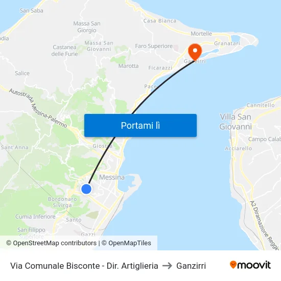 Via Comunale Bisconte - Dir. Artiglieria to Ganzirri map