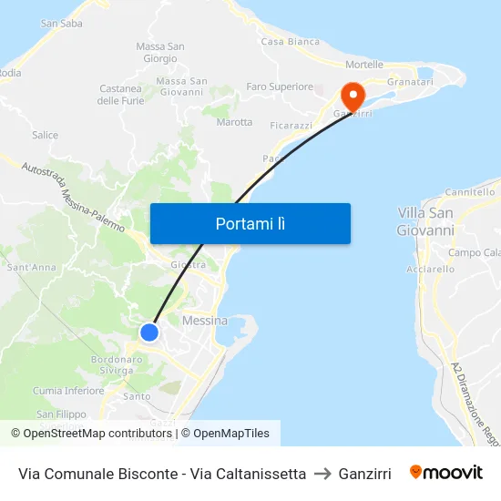 Via Comunale Bisconte - Via Caltanissetta to Ganzirri map