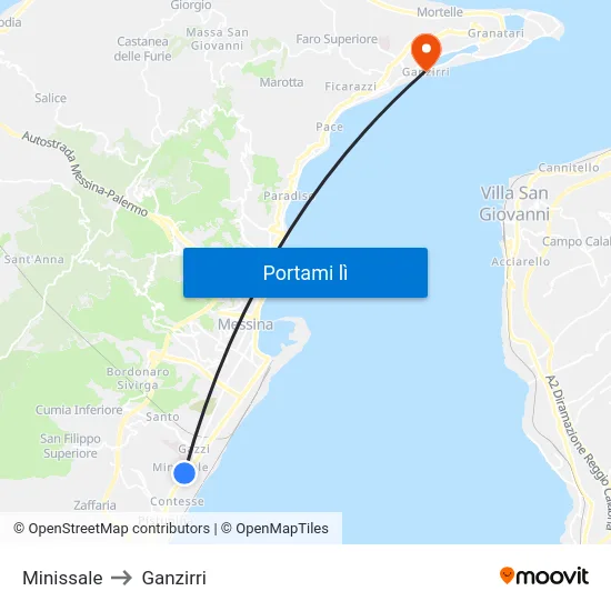 Minissale to Ganzirri map