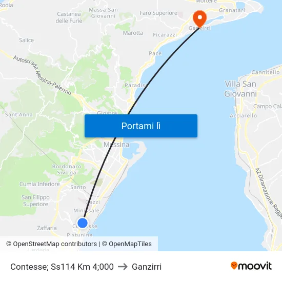 Contesse; Ss114 Km 4;000 to Ganzirri map