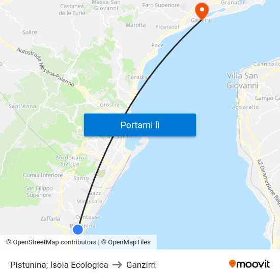 Pistunina; Isola Ecologica to Ganzirri map