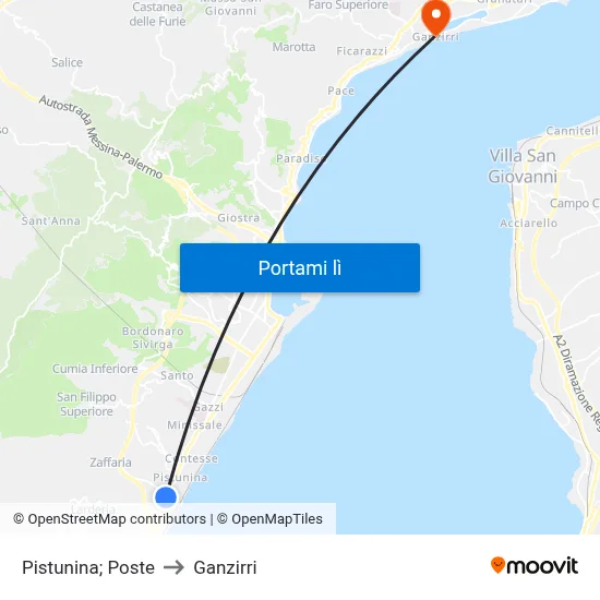 Pistunina; Poste to Ganzirri map