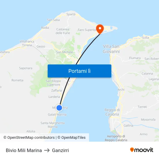Bivio Mili Marina to Ganzirri map