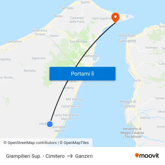 Giampilieri Sup. - Cimitero to Ganzirri map