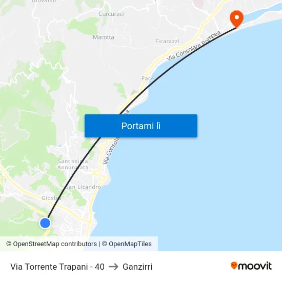 Via Torrente Trapani - 40 to Ganzirri map