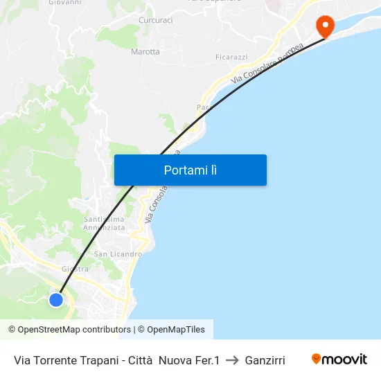 Via Torrente Trapani - Città   Nuova Fer.1 to Ganzirri map