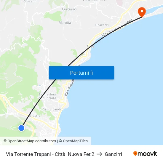 Via Torrente Trapani - Città   Nuova Fer.2 to Ganzirri map