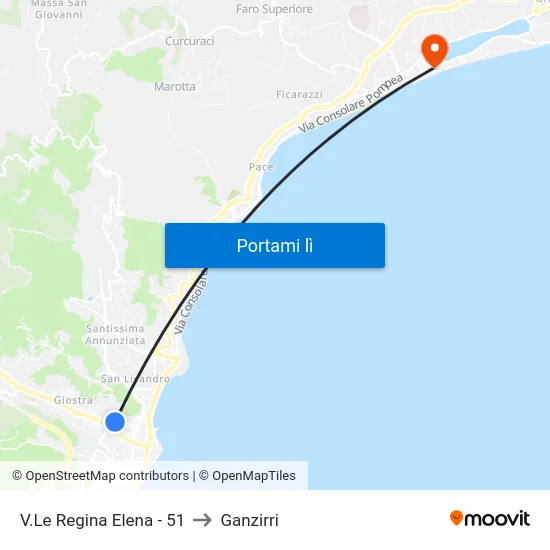 V.Le Regina Elena - 51 to Ganzirri map