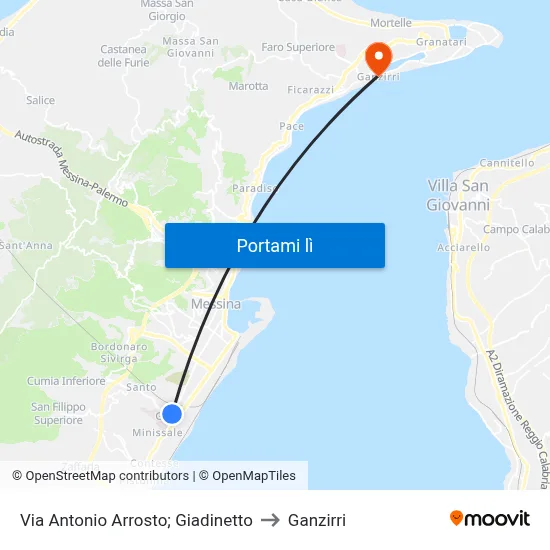 Via Antonio Arrosto; Giadinetto to Ganzirri map