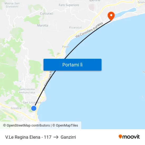 V.Le Regina Elena - 117 to Ganzirri map