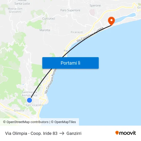 Via Olimpia - Coop. Iride 83 to Ganzirri map