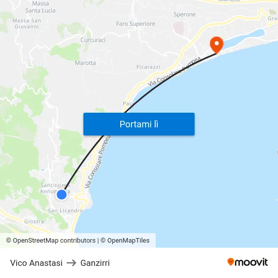 Vico Anastasi to Ganzirri map